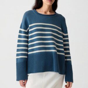 GAP 24/7 Split-Hem Roll Neck Sweater in Blue Indigo Stripe